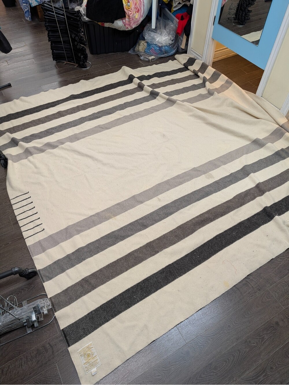 8 Point Hudson Bay Wool Blanket Grey Black Stripe King